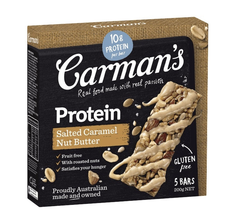 Carmans Protein Bars Salted Caramel Nut Butter Gluten Free 5pk