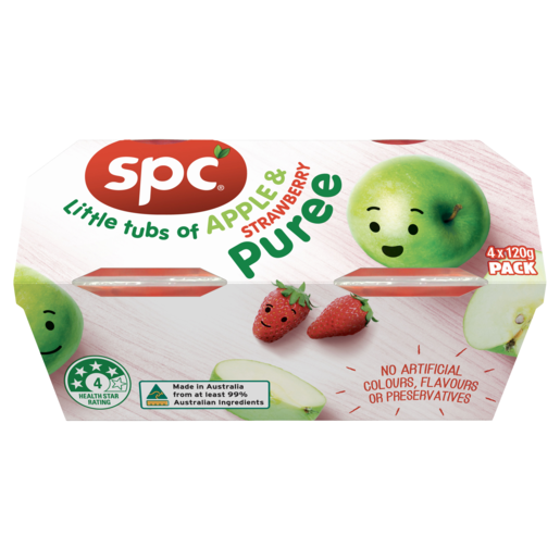 SPC Little tubs Apple & Strawberry Puree 4 x 120g