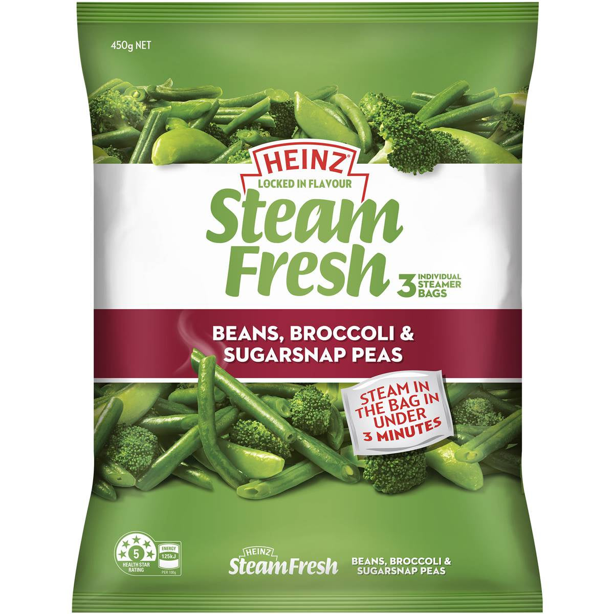 Heinz Steam Fresh Beans/Broccoli/Sugar Snap Peas 450g