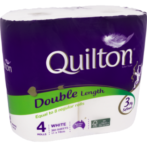 Quilton 3ply Double Length Toilet Tissue 4pk