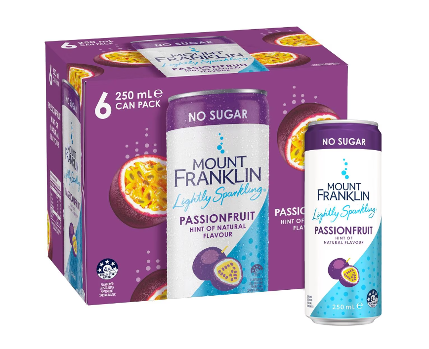 Mount Franklin Lightly Sparkling Mineral Water Passionfruit 250ml X 6 Pack