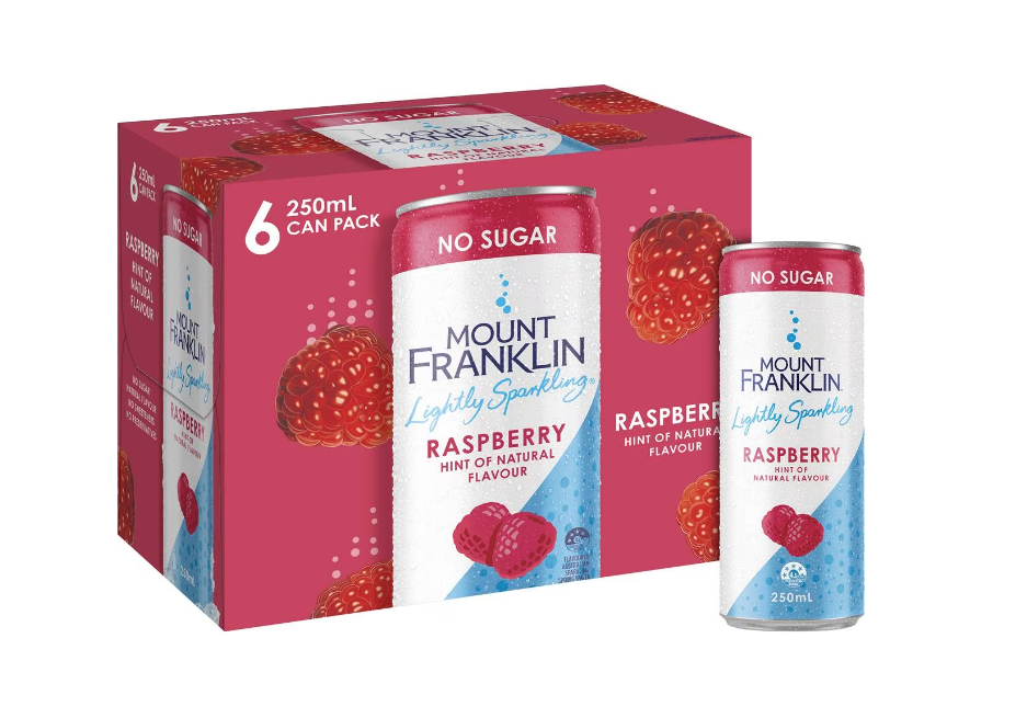Mount Franklin Lightly Sparkling Water Raspberry Multipack Mini Cans 6 x 250mL | 6 pack