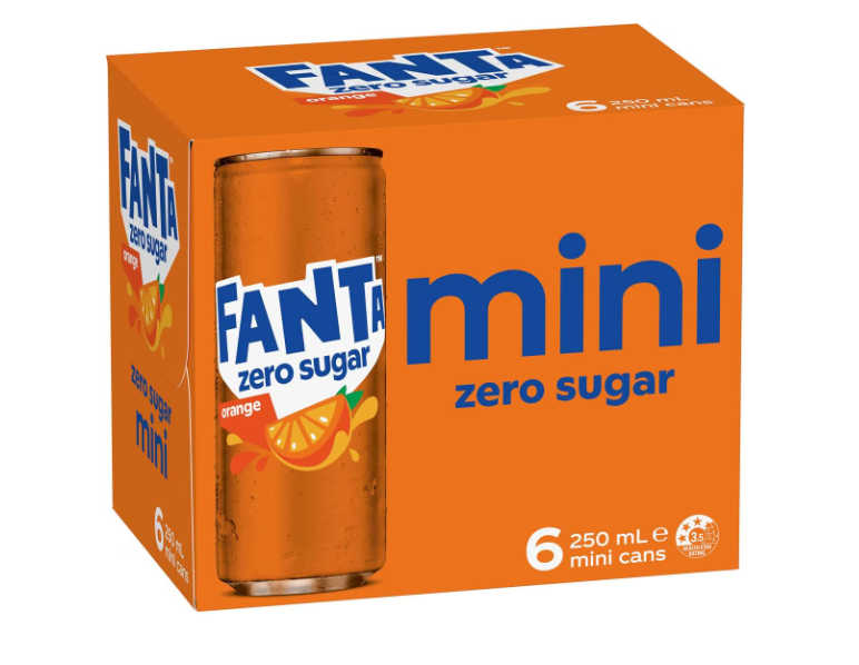 Fanta Orange Zero Sugar Soft Drink Mini Cans 250ml X 6 Pack
