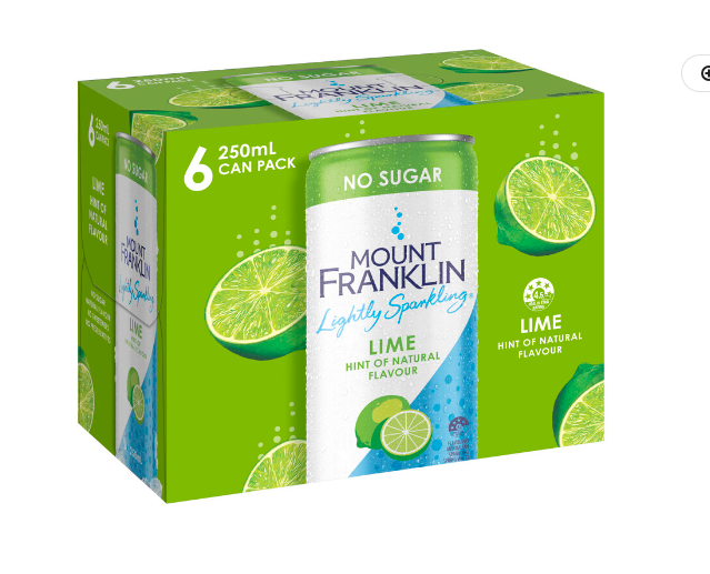 Mount Franklin Lightly Sparkling Water Lime Multipack Mini Cans 6 x 250mL | 6 pack