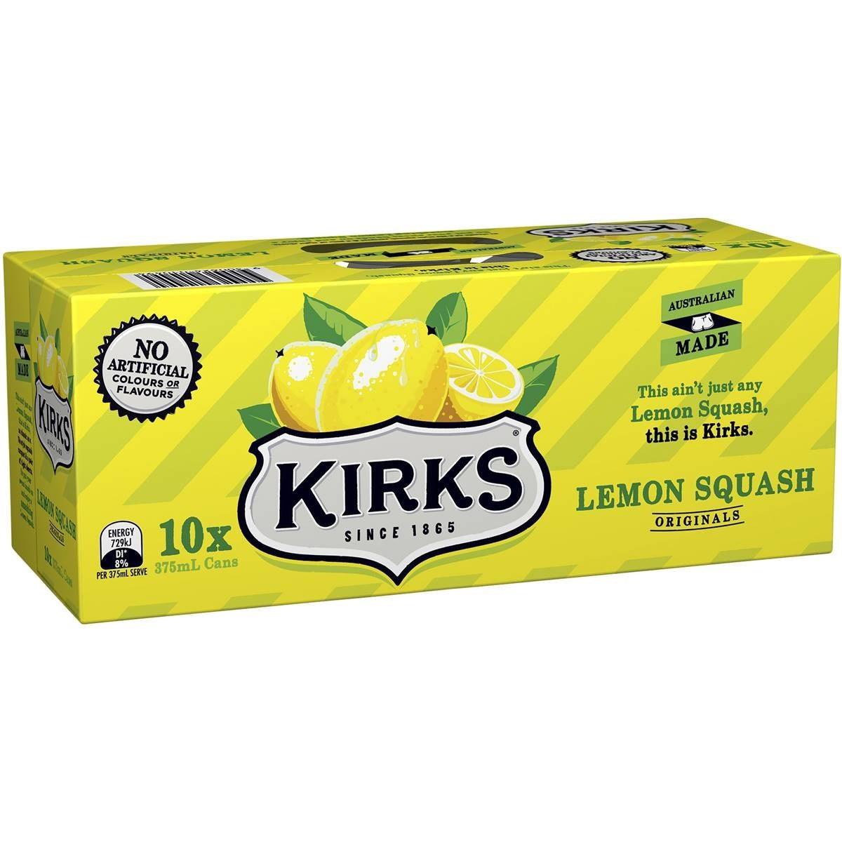 Kirks Lemon Squash Cans 375mL 10pk