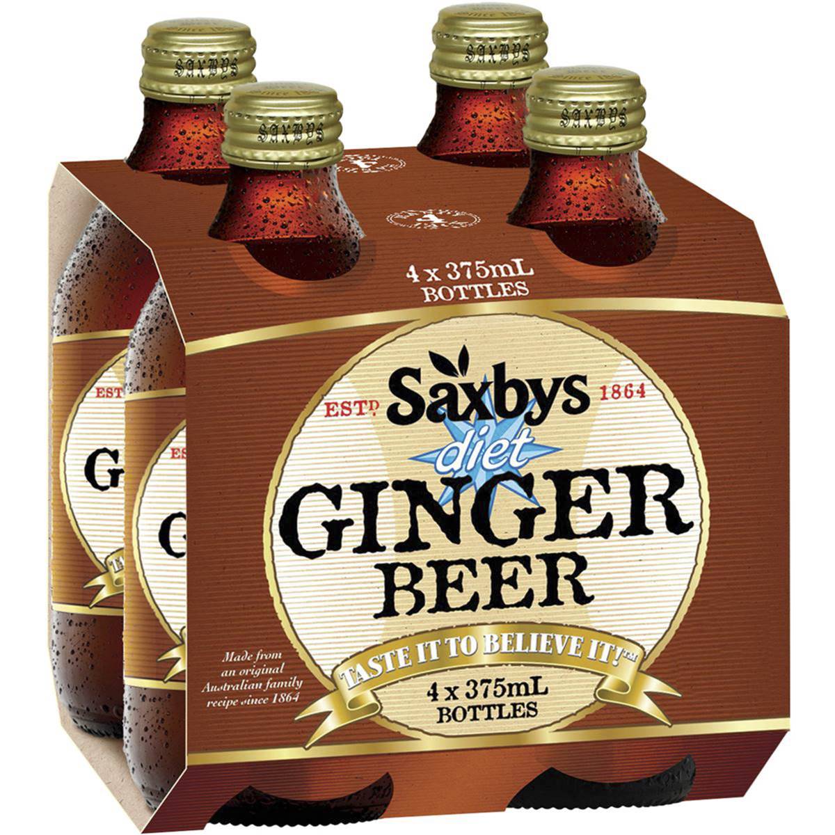 Saxbys Original No Sugar Ginger Beer 4x375ml