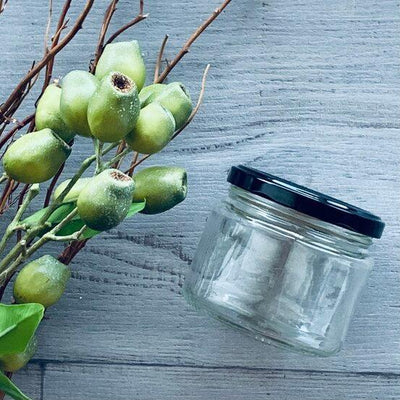 Round Clear Glass Jar 300ml with Black Lid 10pk