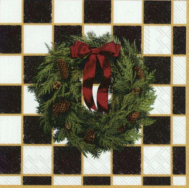 Checkered Wreath Napkin Cocktail