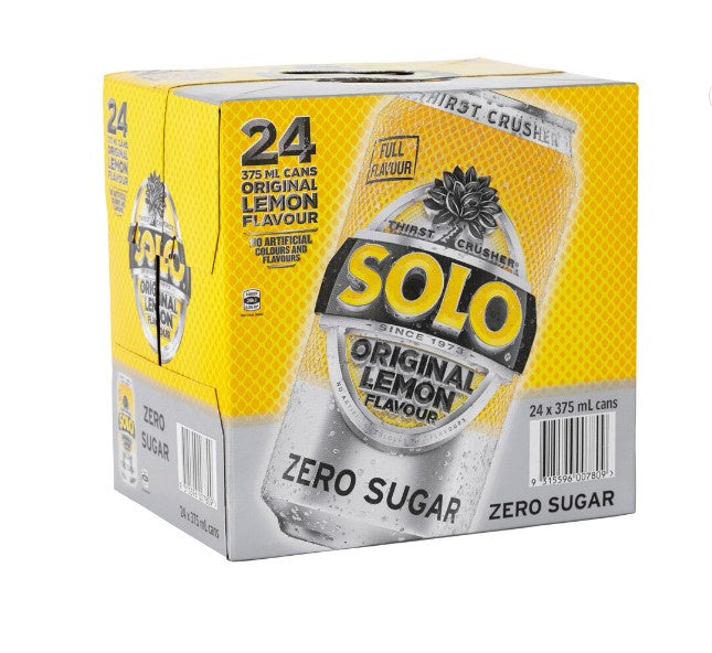 Schweppes Solo Lemon Zero Sugar Cans 375ml 24 Pack