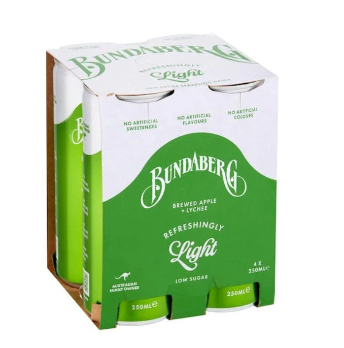 Bundaberg Refreshingly Light Apple & Lychee 250ml x4