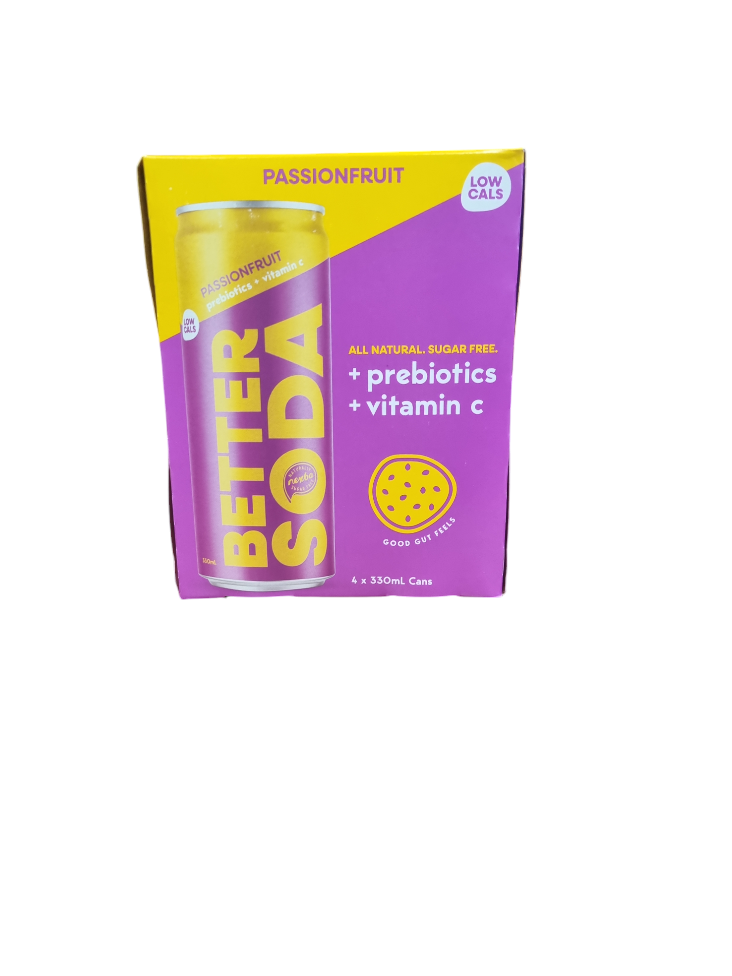 Nexba Better Soda Passionfruit Cans 330ml x 4 Pack