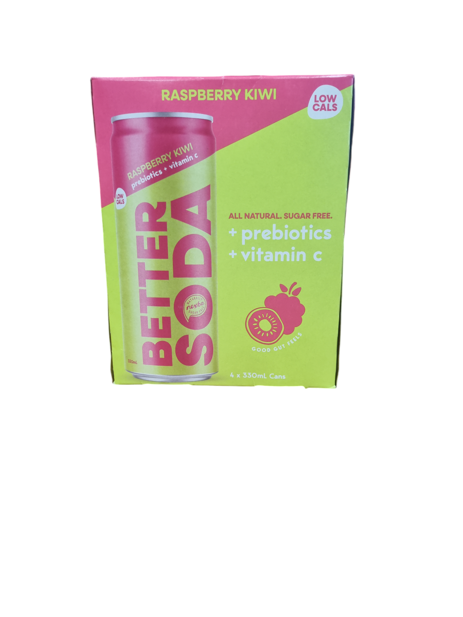 Nexba Better Soda Raspberry Kiwi Cans 330ml x 4 Pack