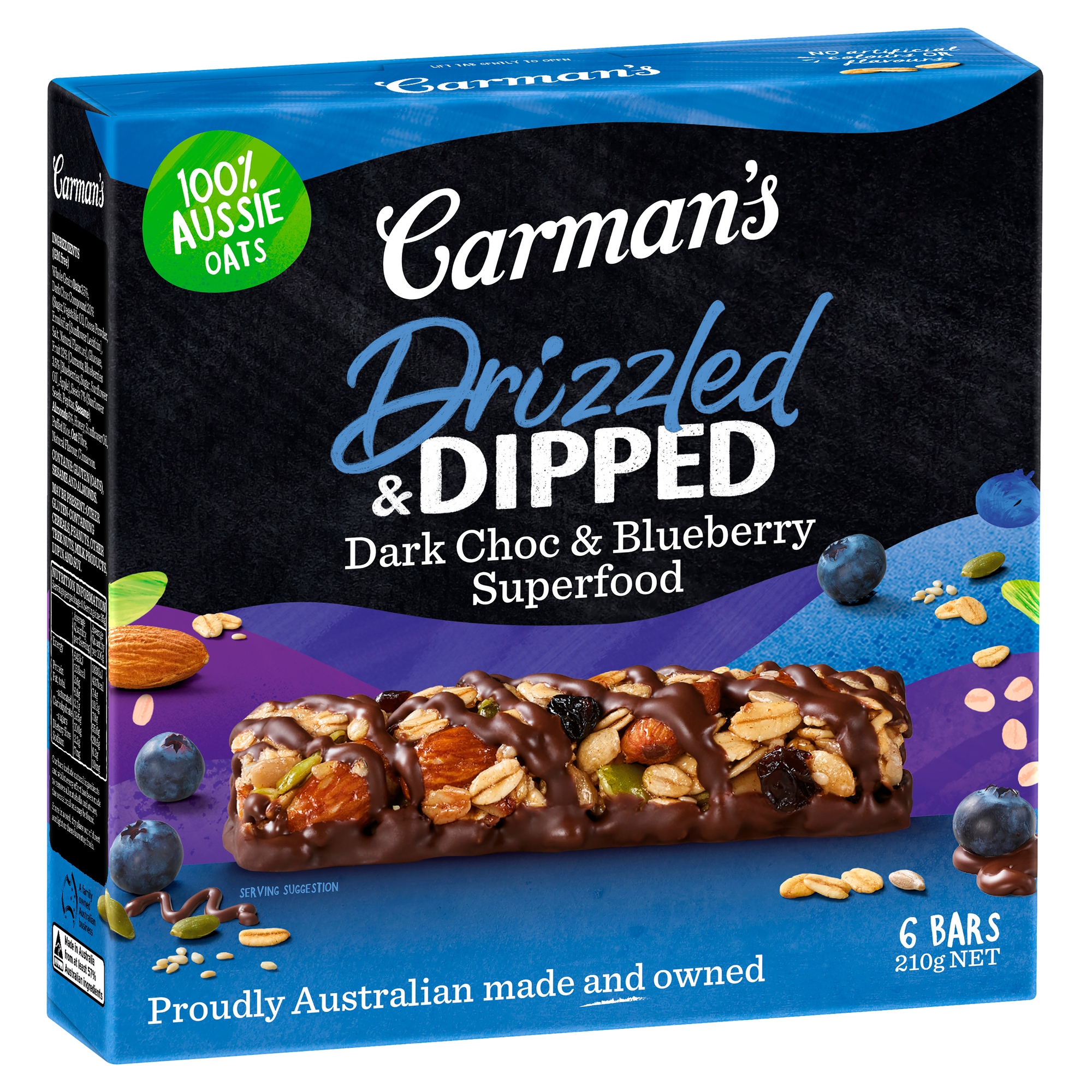 Carmans Dark Choc Blueberry Superfood Bars 6pk