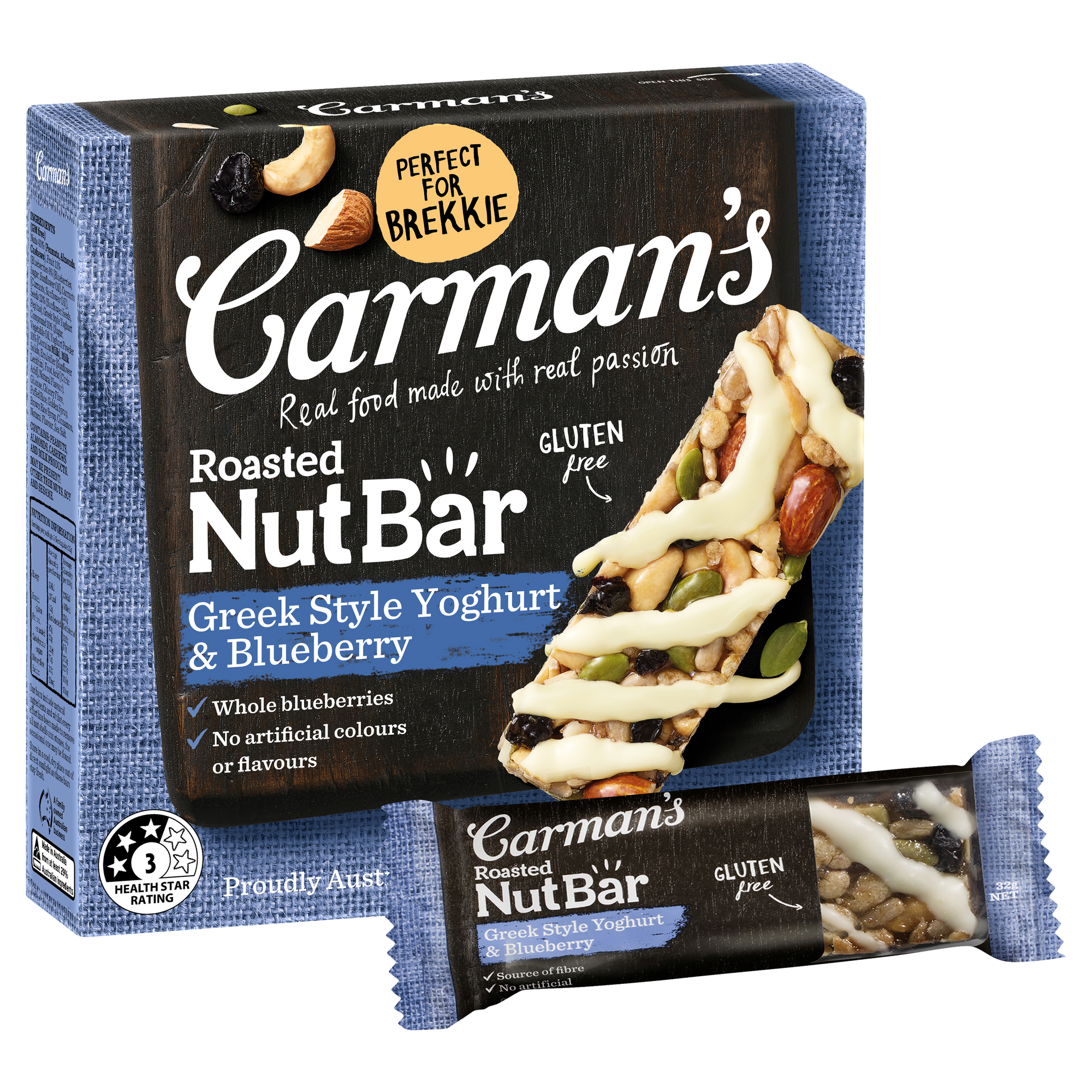 Carmans Greek Style Yoghurt & Blueberry Nut Bar 5pk