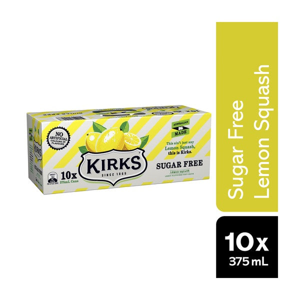 Kirks Lemon Squash Sugar Free Cans 375ml 10pk
