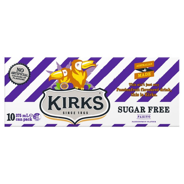 Kirks Pasito Sugar Free Cans 375ml 10pk