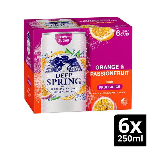 Deep Spring Natural Mineral Water Orange & Passionfruit 6x250ml