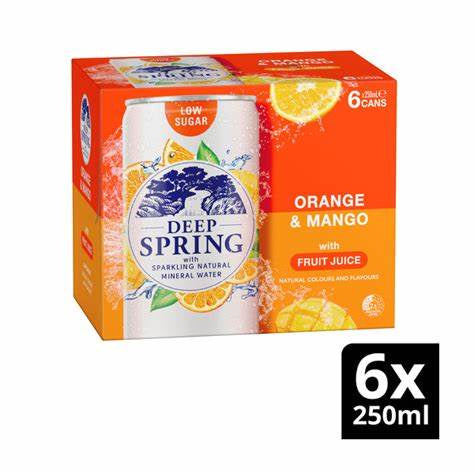 Deep Spring Natural Mineral Water Orange & Mango 6 x 250ml