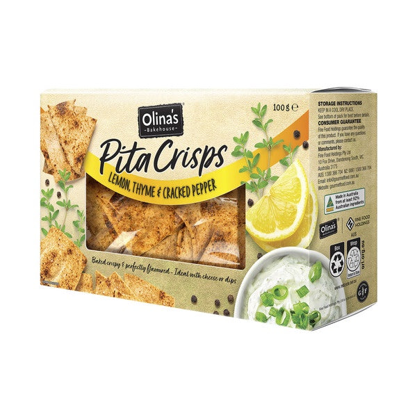 Olinas Lemon Thyme & Cracked Pepper Pita Crackers 100g