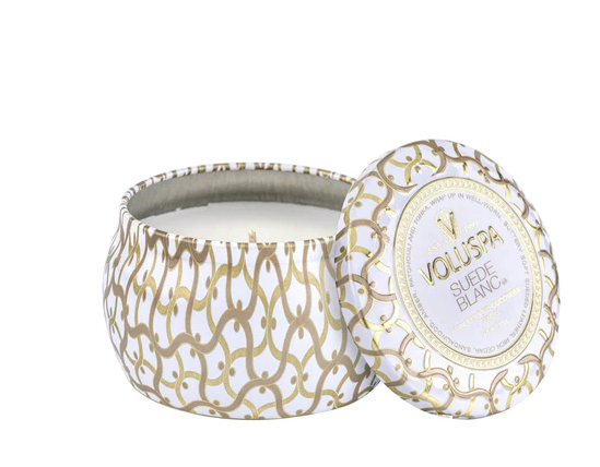 Voluspa Suede Blanc Tin Candle