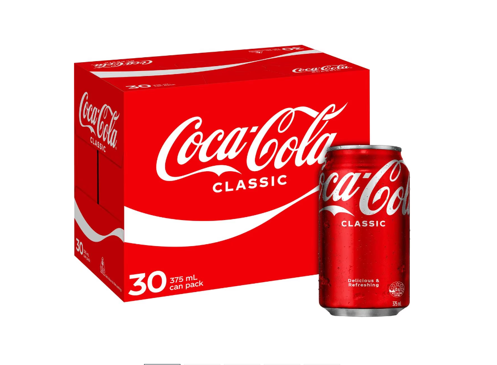 Coca - Cola Coke Classic Soft Drink Multipack Cans 375ml X 30 Pack