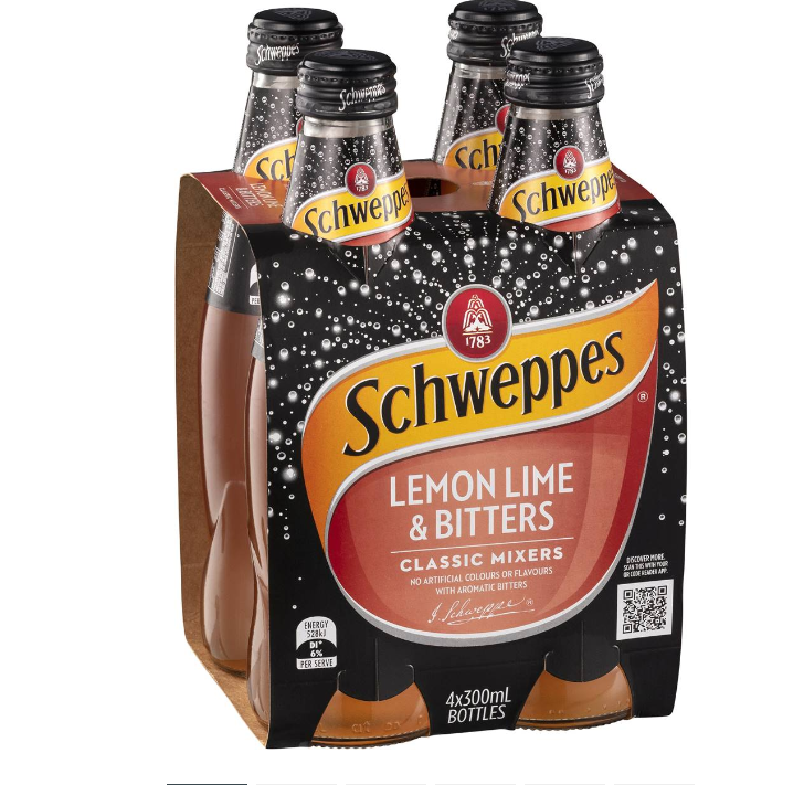 Schweppes Lemon Lime Bitters Zero Sugar Mixers 4X300Ml | 4 pack