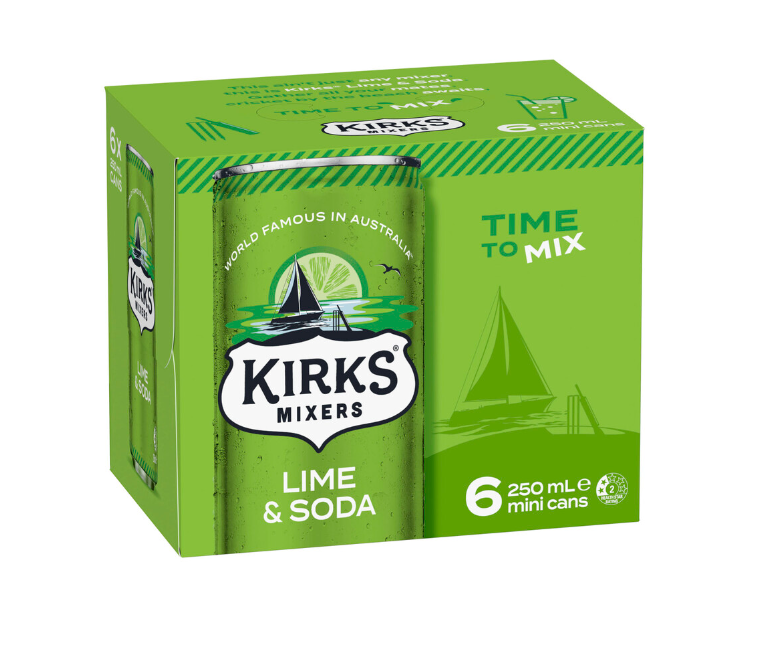 Kirks Mixers Lime & Soda Mini Cans 6x250mL | 6 pack