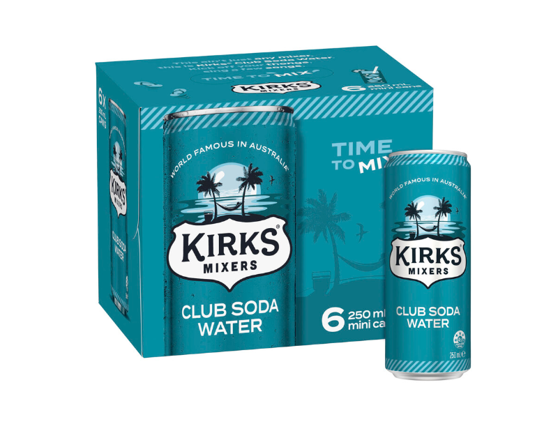 Kirks Mixers Soda Water Mini Cans 6x250mL | 6 pack