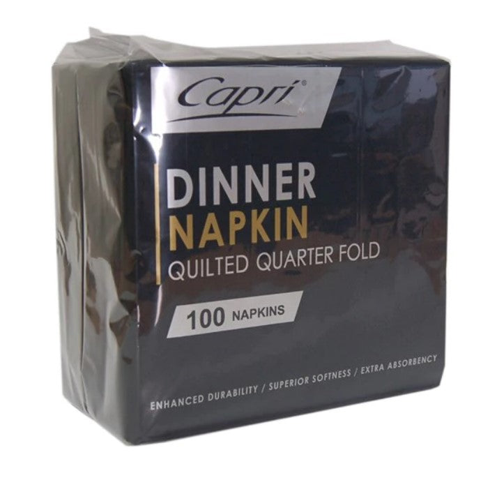 Capri Dinner Napkin Black Quilted Qtr Fold 100Pk