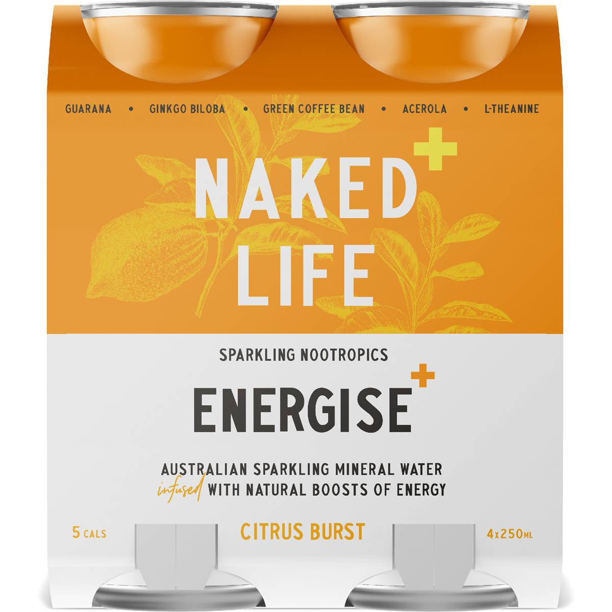 Naked Life Sparkling Nootropics Energise Citrus Burst Cans 250ml X4 Pack